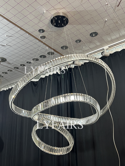 Elegant Restaurant Rings Crystal Chandelier Foyer Living Room Ceiling Pendant Light Fixture