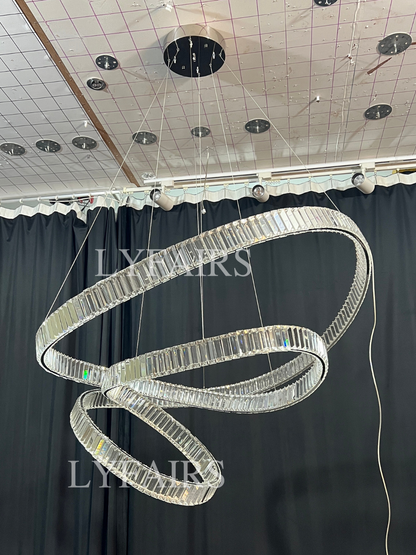 Elegant Restaurant Rings Crystal Chandelier Foyer Living Room Ceiling Pendant Light Fixture
