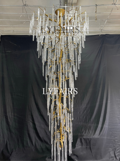 Extra Large Brass Tree Branch Bubble Glass Drops Chandelier for Foyer/Living Room