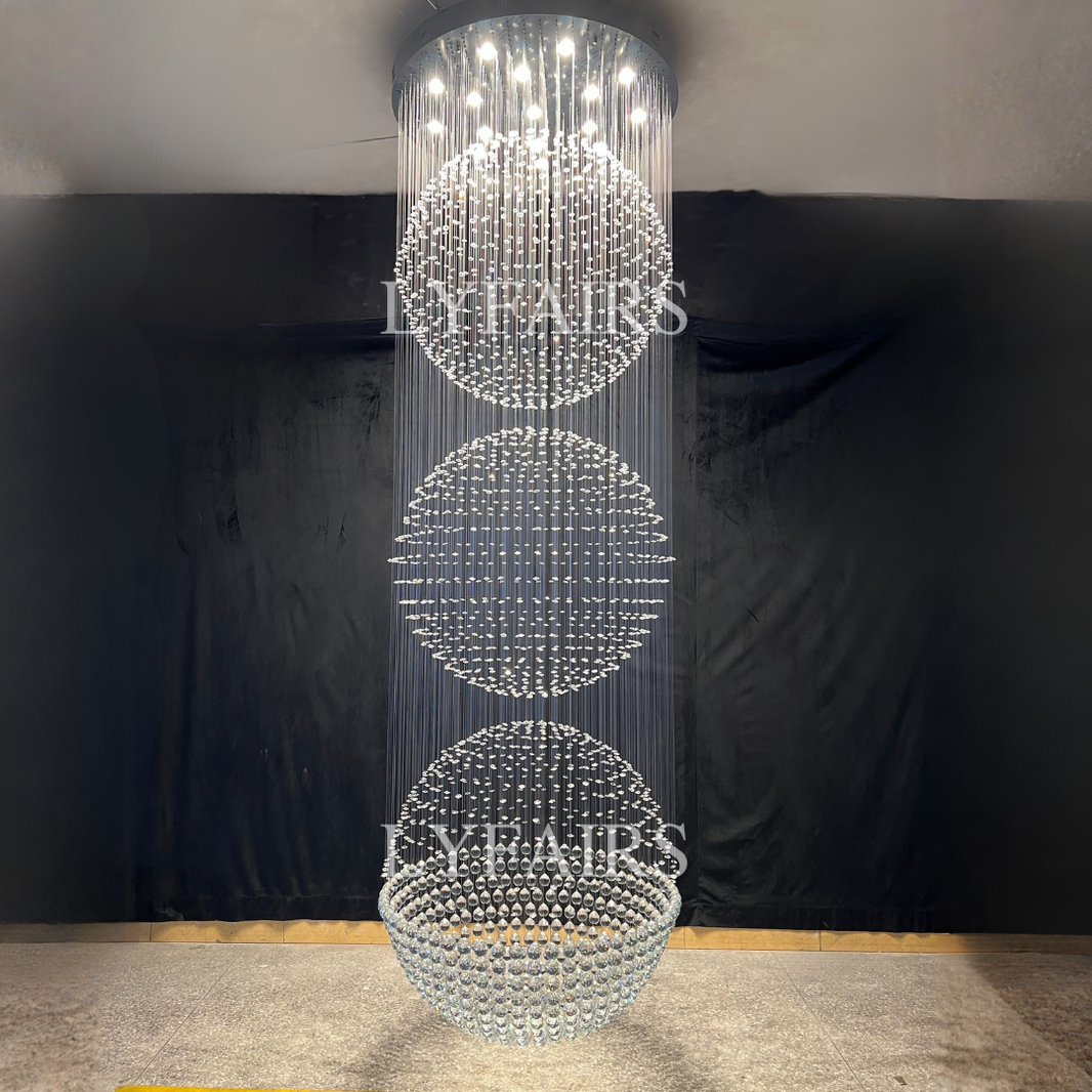 Extra Large Modern Three Balls Ceiling Crystal Chandelier For Staircase/Big-foyer, living room