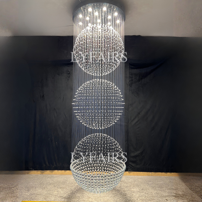 Extra Large Modern Three Balls Ceiling Crystal Chandelier For Staircase/Big-foyer, living room