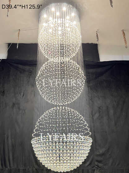 Extra Large Modern Three Balls Ceiling Crystal Chandelier For Staircase/Big-foyer, living room