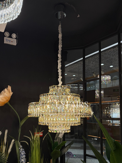 Grand Imperial Champagne & Clear Crystal Tiered Conical Chandelier