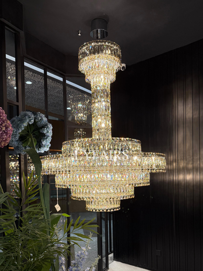 Grand Imperial Champagne & Clear Crystal Tiered Conical Chandelier