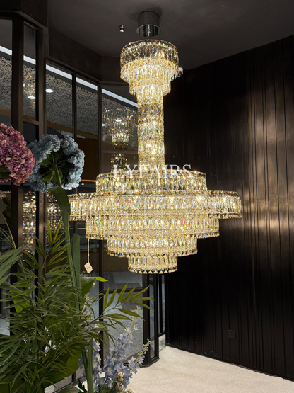 Grand Imperial Champagne & Clear Crystal Tiered Conical Chandelier