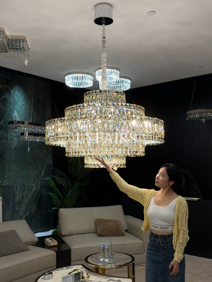 Grand Imperial Champagne & Clear Crystal Tiered Conical Chandelier