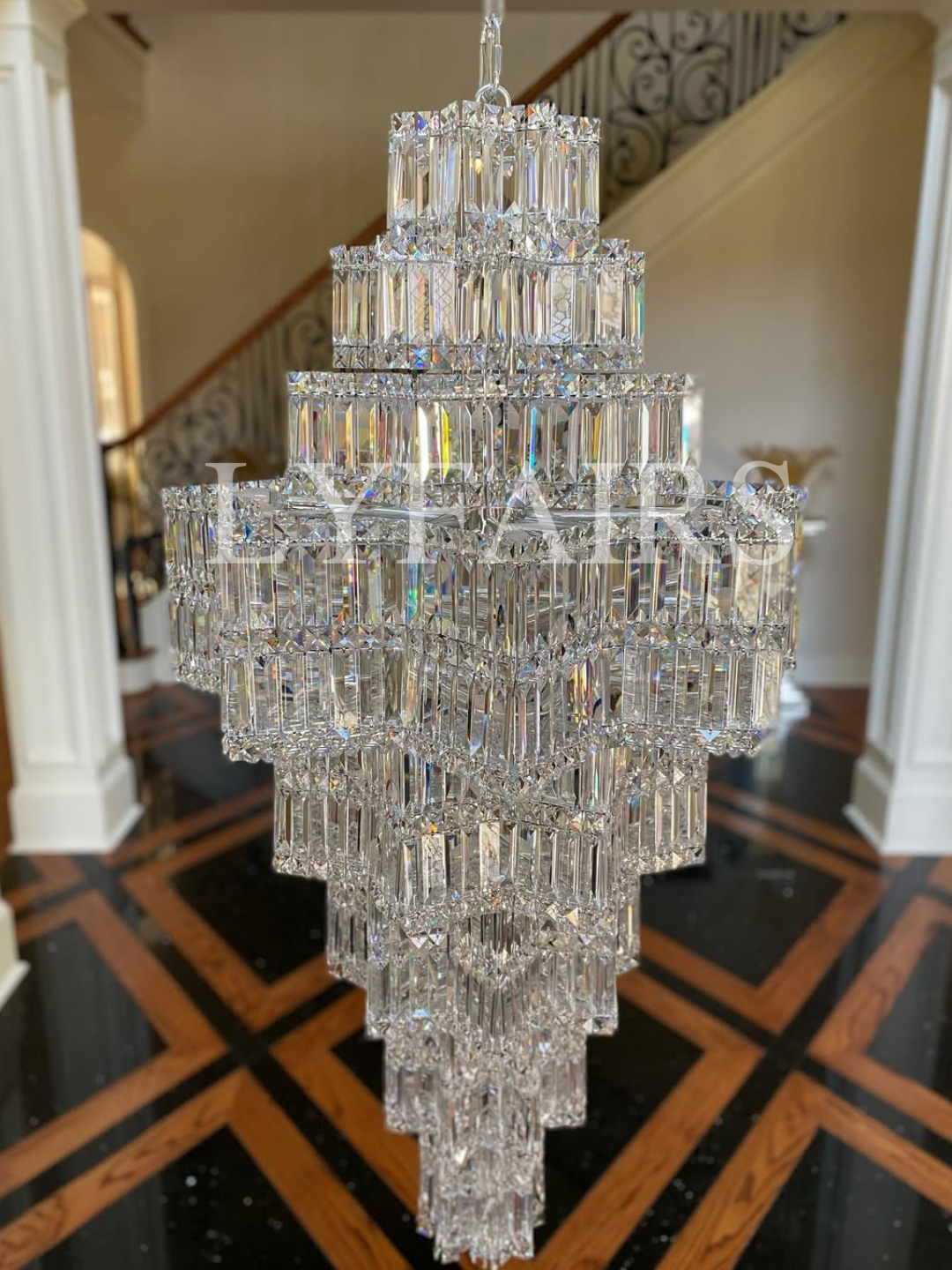 Extra Large Plaza Hall  Multi-Tier Crystal Chandelier Foyer Living Room Staircase Ceiling Lighting Fixture  In Chrome/Gold Finish