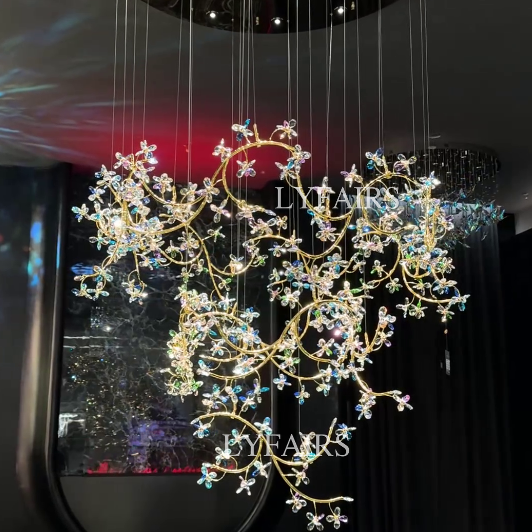 Luxury Floating Branches Crystal Flower Chandelier for High Ceiling/Mansion/Hotel