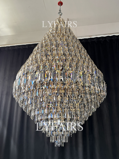 Luxury Multi-tiered Honeycomb Crystal Chandelier for High Ceiling