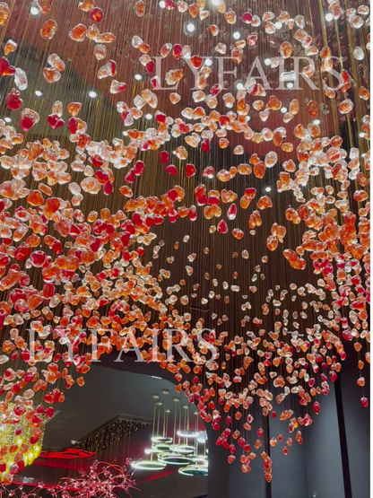 Modern Cascading Red Glazed Glass Stone Art Chandelier for Mansion/Hotel Lobby/Luxury Hall