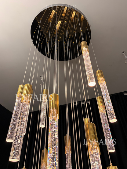 Modern Spiral Cylindrical Bubble Crystal Chandelier for High Ceiling