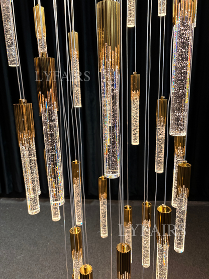 Modern Spiral Cylindrical Bubble Crystal Chandelier for High Ceiling