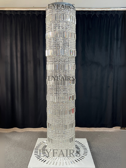 Oversized Art Designer Silver Crystal Long Ceiling Column Waterfall Chandelier