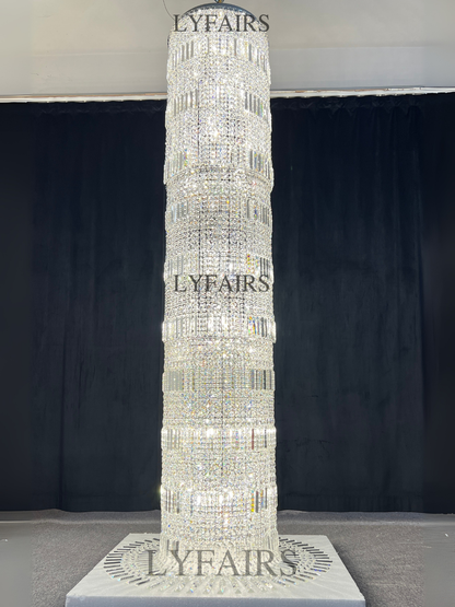 Oversized Art Designer Silver Crystal Long Ceiling Column Waterfall Chandelier