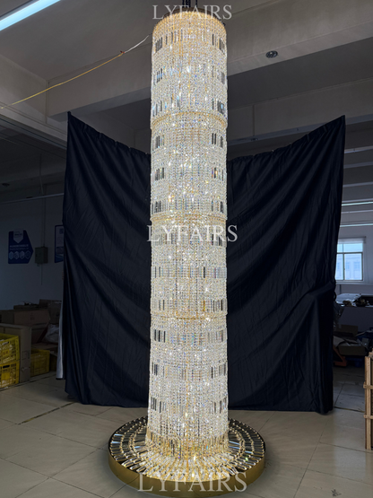 Oversized Art Designer Silver Crystal Long Ceiling Column Waterfall Chandelier