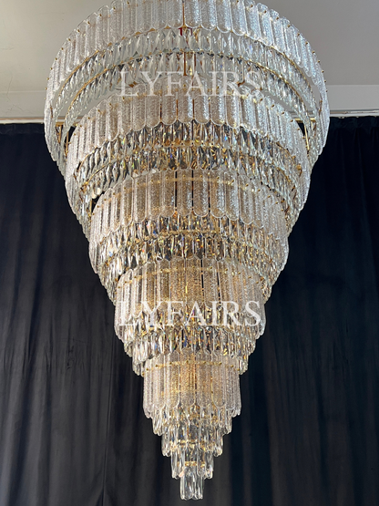 Oversized Multi-layers Luxury Gold Crystal Chandelier For Large Foyer/Hallway/Entryway