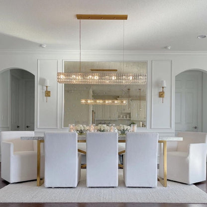 Decorative Rectangle Cube Crystal Pendant Chandelier For Dining Room Luxury Hanging Light Fixture In Gold Finish
