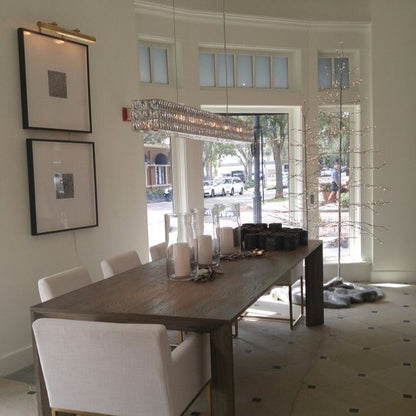 Decorative Rectangle Cube Crystal Pendant Chandelier For Dining Room Luxury Hanging Light Fixture In Gold Finish