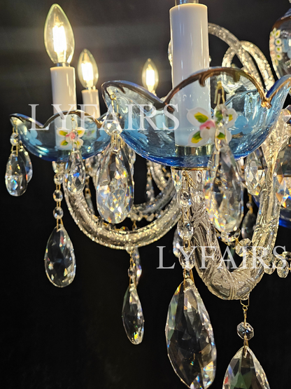 French Romantic Blue Crystal Designer Chandelier for Bedroom/Living Room/Dining Room
