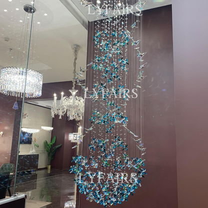 Modern Floating Blue Butterfly Crystal Chandelier for Living Room/Staircase/Foyer
