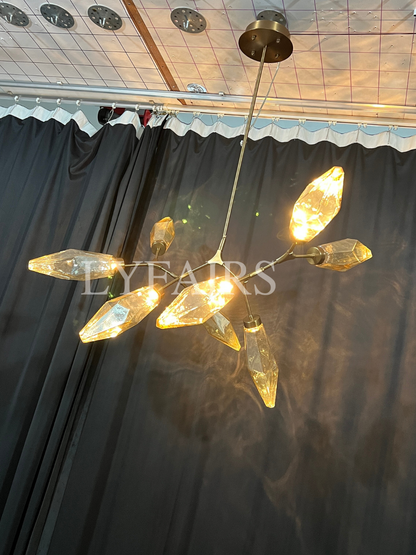 Modern Linear Branches Rock Glass Chandelier