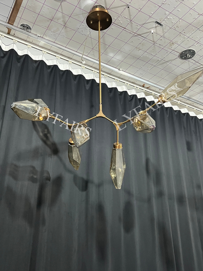Modern Linear Branches Rock Glass Chandelier