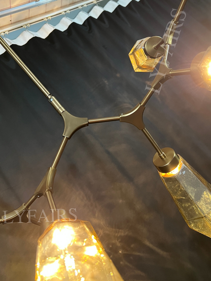 Modern Linear Branches Rock Glass Chandelier