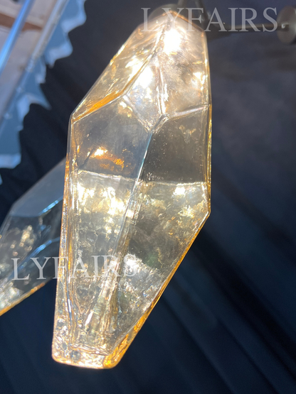 Modern Linear Branches Rock Glass Chandelier
