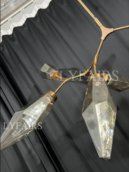 Modern Linear Branches Rock Glass Chandelier