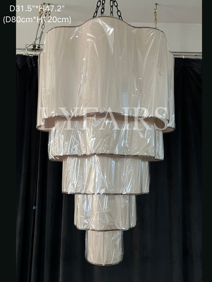 Modern Flush Mounted Tiered Wave-edge Fabric Chandelier
