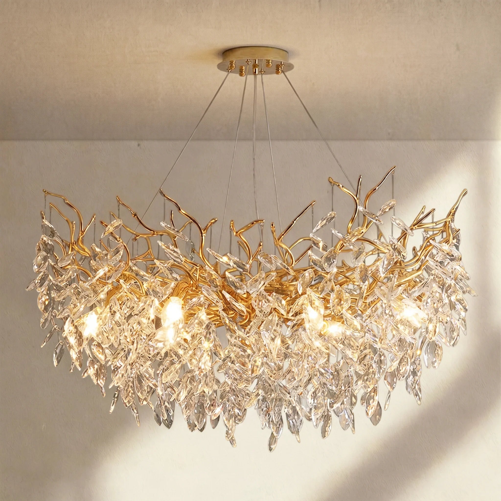 French Branch Crystal Chandelier with Elegant Crystal Leaves
