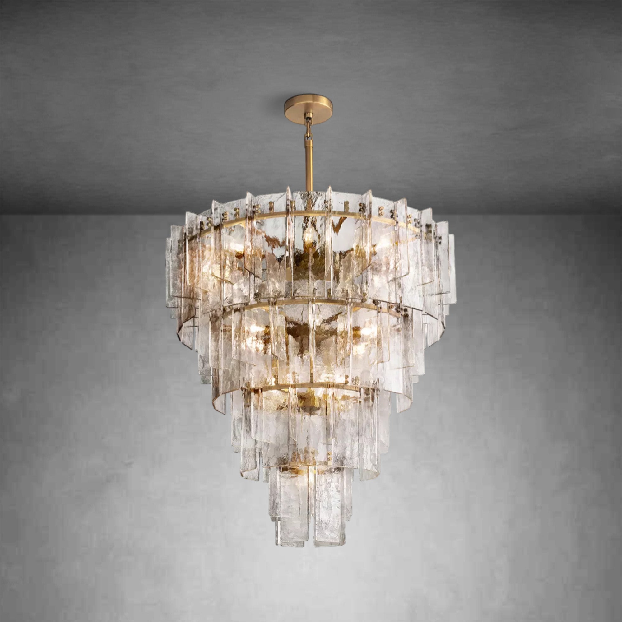 HA Lattice Clear Glass Tiered Round Chandelier 47"