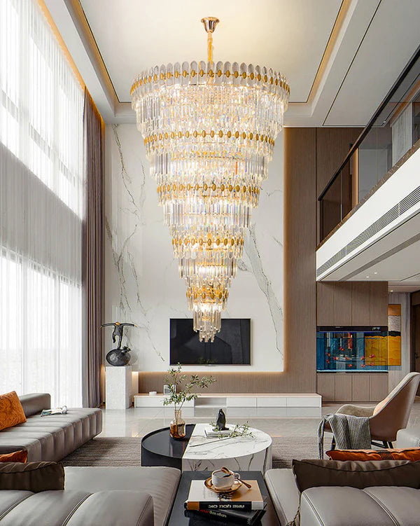 Merlin Tiered Tapered Gold Crystal Chandelier