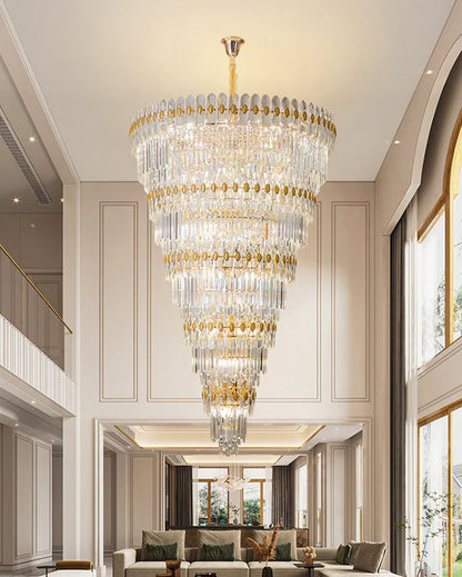 Tiered Tapered Gold Crystal Chandelier