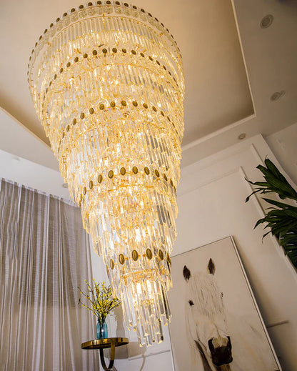 Tiered Tapered Gold Crystal Chandelier