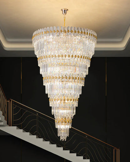 Tiered Tapered Gold Crystal Chandelier