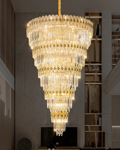 Tiered Tapered Gold Crystal Chandelier