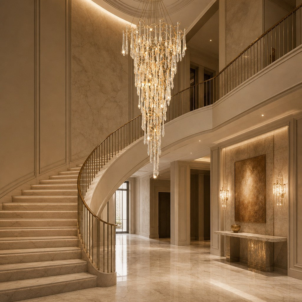 Modern Crystal Droplet Branch Staircase Chandelier 31.5"-72"