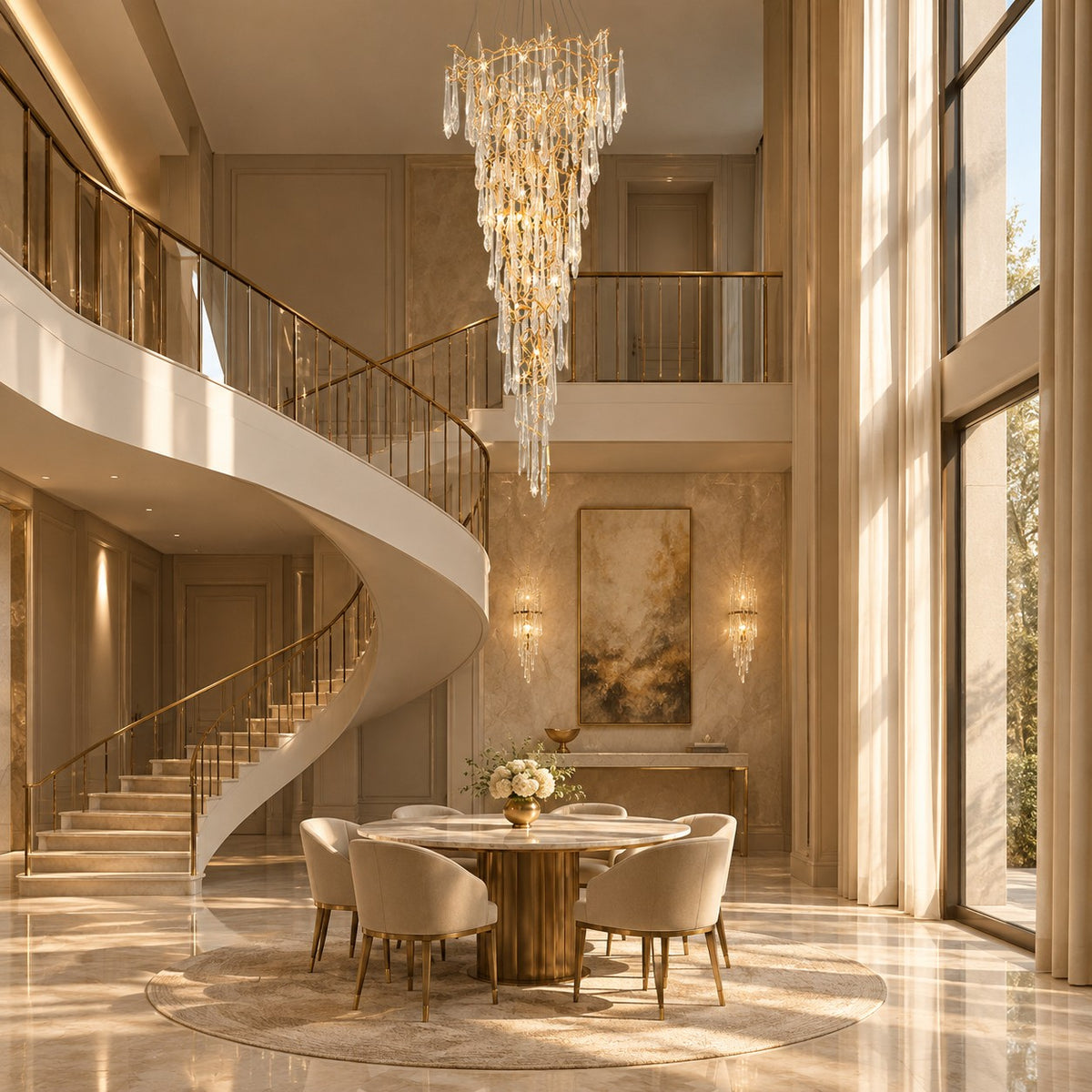 Modern Crystal Droplet Branch Staircase Chandelier 31.5"-72"