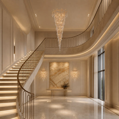 Modern Crystal Droplet Branch Staircase Chandelier 31.5"-72"
