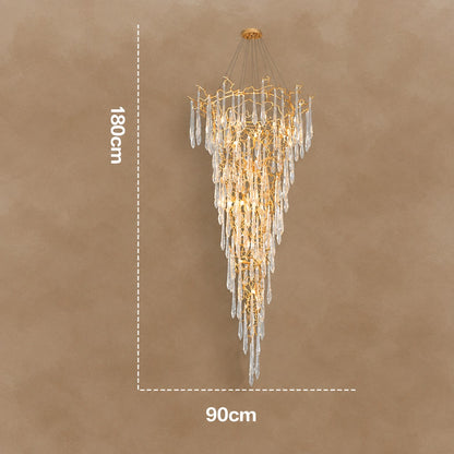 Modern Crystal Droplet Branch Staircase Chandelier 31.5"-72"