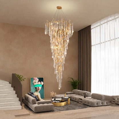 Modern Crystal Droplet Branch Staircase Chandelier 31.5"-72"