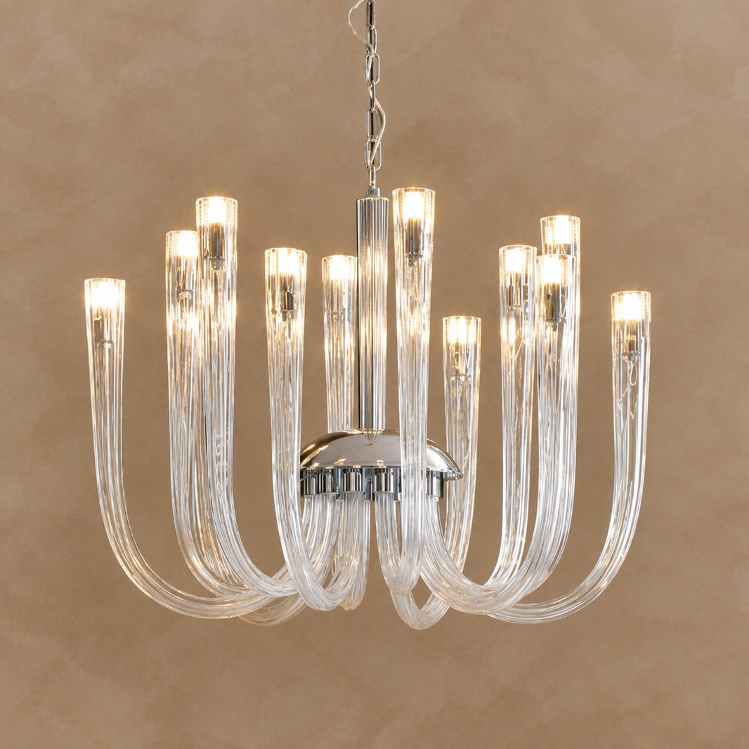 Modern Floral Reeded Glass Chandelier for Living/ Dining Room