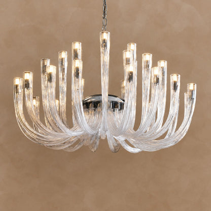 Modern Floral Reeded Glass Chandelier for Living/ Dining Room