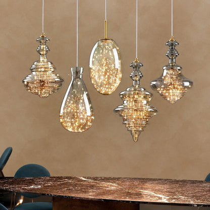 Modern Gray Glass Starry Sky Pendant Light Fixture for Dining Room/Bar/Kitchen Island