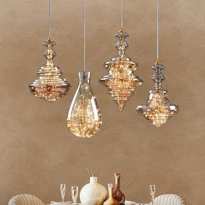 Modern Gray Glass Starry Sky Pendant Light Fixture for Dining Room/Bar/Kitchen Island