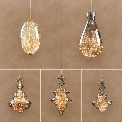 Modern Gray Glass Starry Sky Pendant Light Fixture for Dining Room/Bar/Kitchen Island
