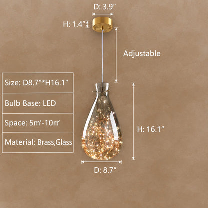 Modern Gray Glass Starry Sky Pendant Light Fixture for Dining Room/Bar/Kitchen Island