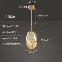 Modern Gray Glass Starry Sky Pendant Light Fixture for Dining Room/Bar/Kitchen Island - A: D7.9"*H12.6"/1.5kgTri-Color Light (Warm/White/Neutral)Blushlighting
