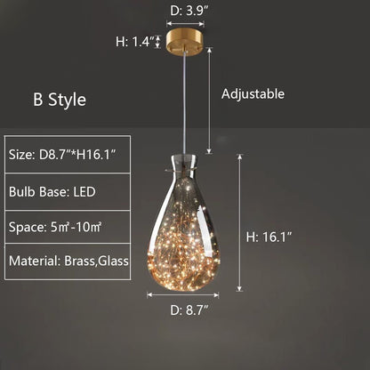Modern Gray Glass Starry Sky Pendant Light Fixture for Dining Room/Bar/Kitchen Island - B: D10.2"*H16.1"Tri-Color Light (Warm/White/Neutral)Blushlighting